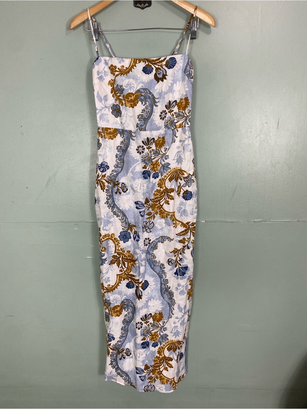 Reformation Frankie Linen Blue Floral White Dress Size 0